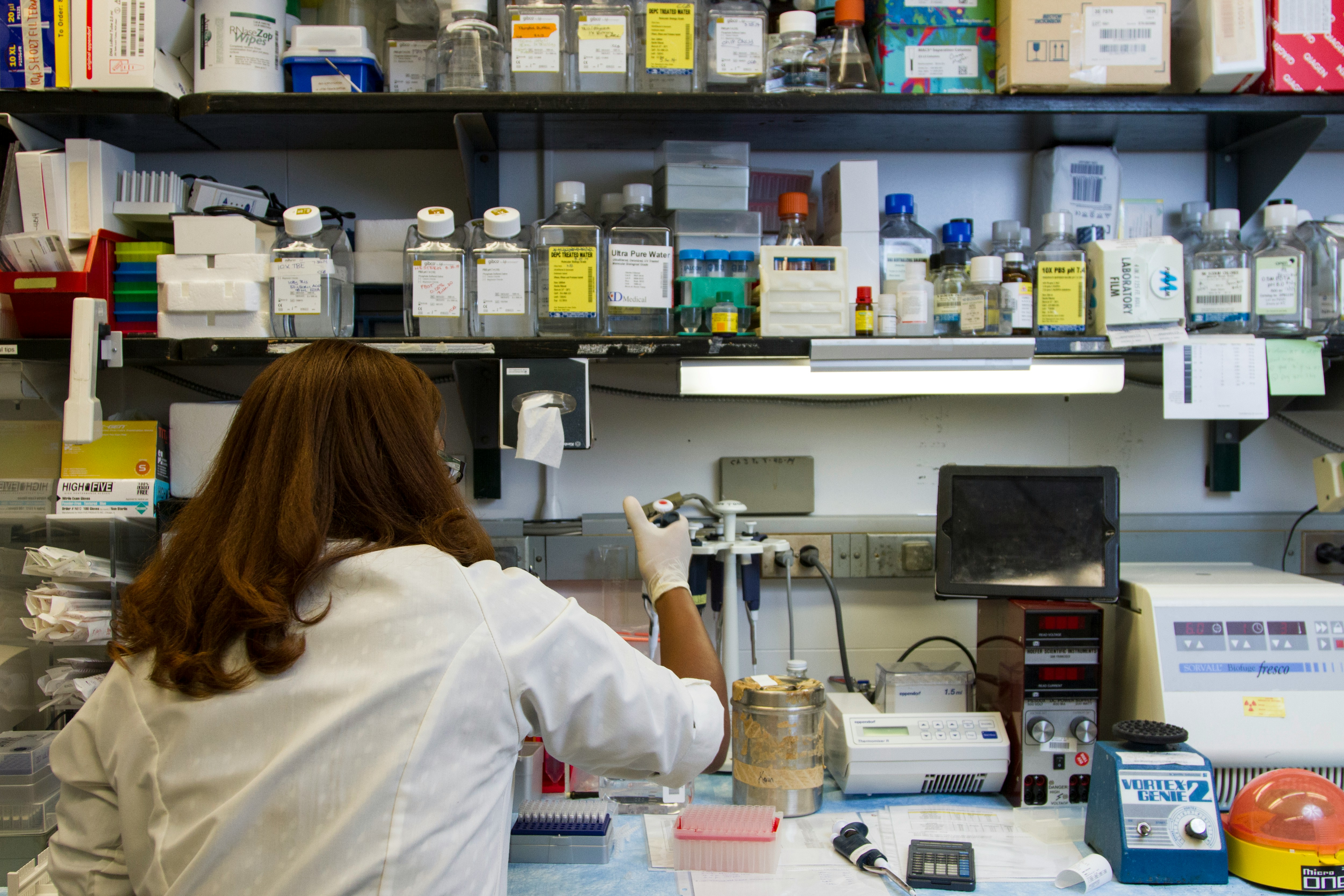 Una investigadora especializada en cáncer trabaja en una muestra de laboratorio 